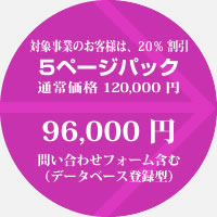 対象事業者様は、20％ 割引
5ページパック 96,000円