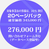 対象事業者様は、20％ 割引
20ページパック 276,000円